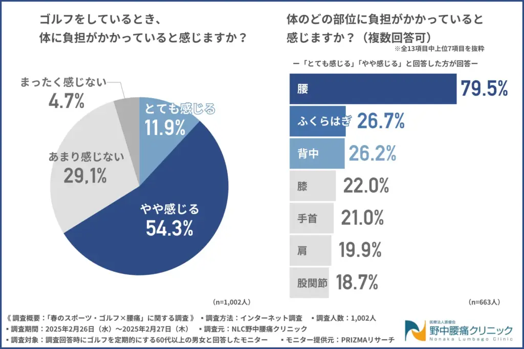 ゴルフをしているとき、体に負担がかかっていると感じますか?