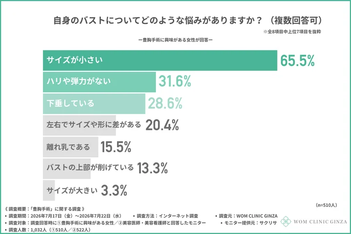 自身のバストについてどのような悩みがあるか